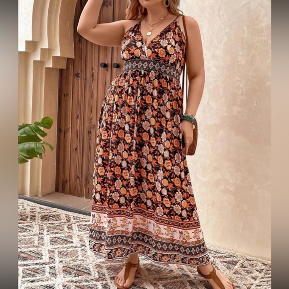 Boho floral print backless cami dress - Picture 8 of 11